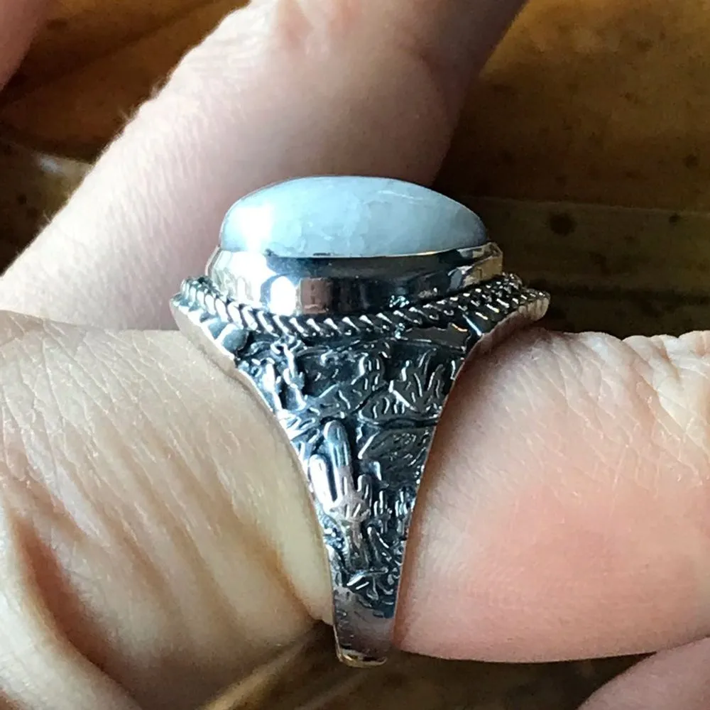 Genuine White Buffalo Turquoise Sterling Silver Southwestern Ring Size 8 - Image 2