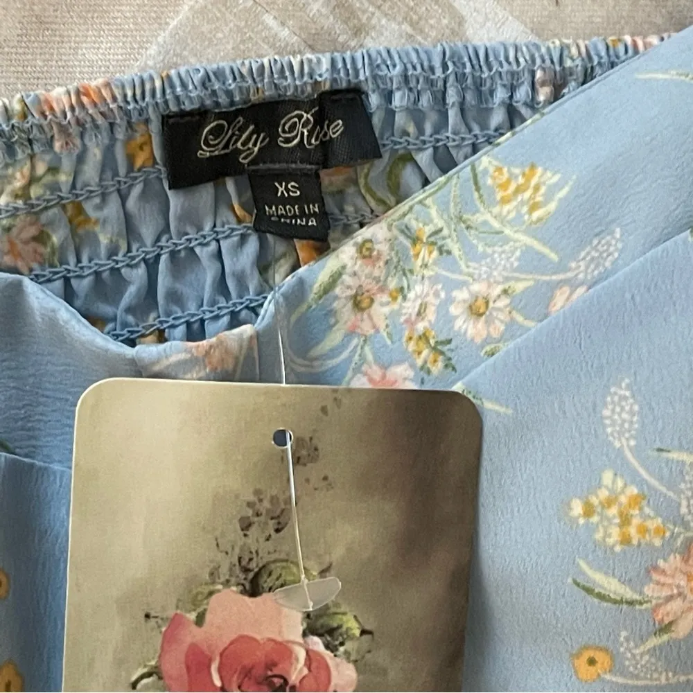 Lily Rose bustier ruffles wrapped floral blue mini dress size XS NWT - Image 13