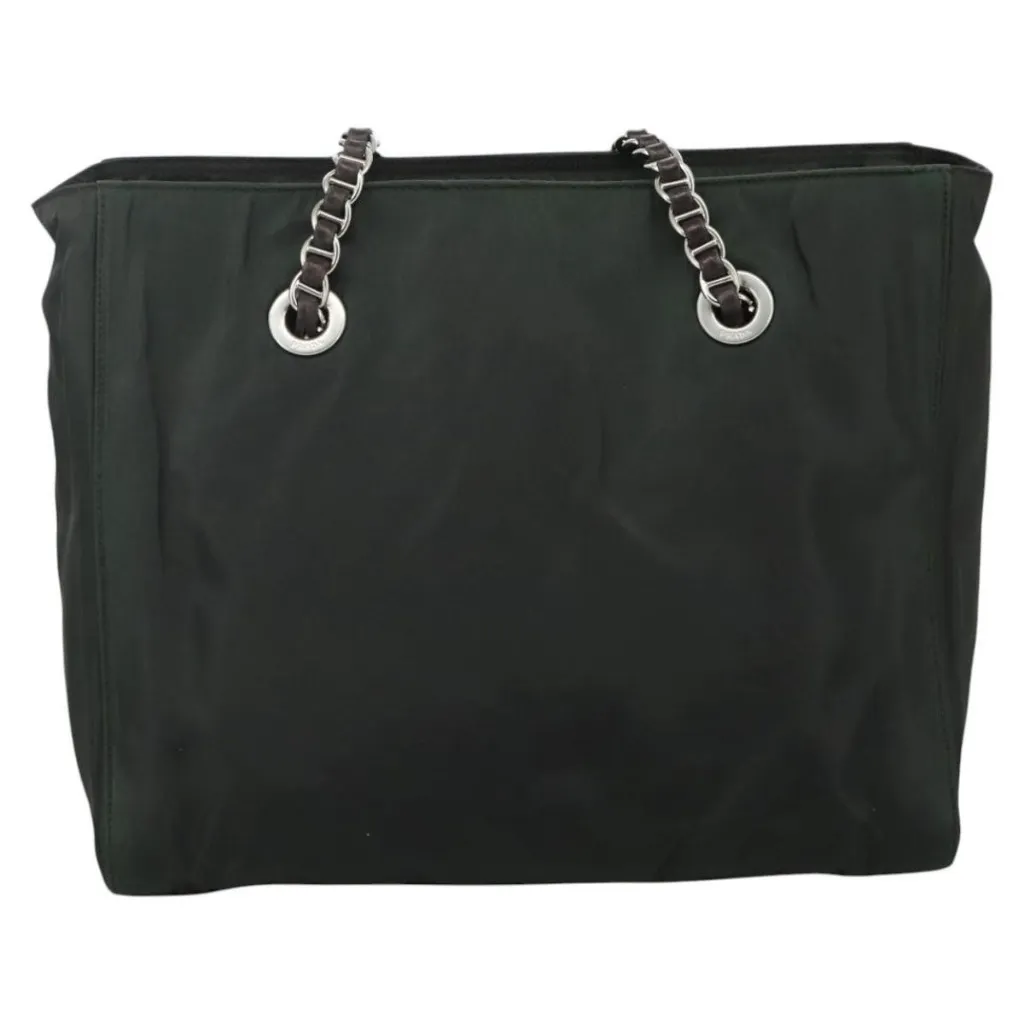 Chain Shoulder Bag Nylon Khaki Authentic - Image 9