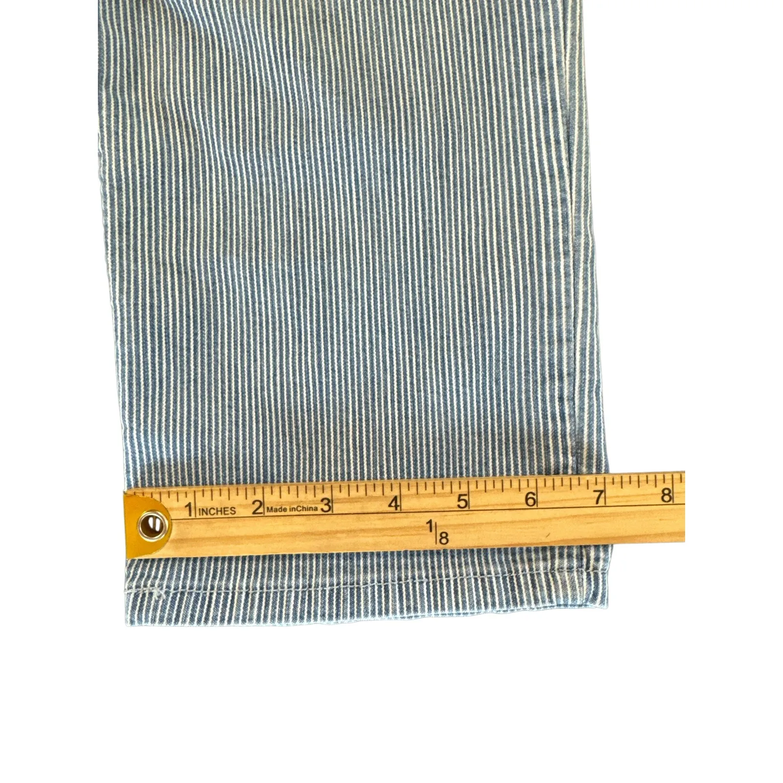 Lee Easy Fit Railroad Stripe Pinstripe Cropped Straight Leg Jeans (32" waist) Blue - Image 6