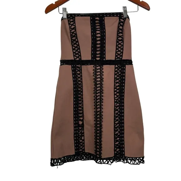 Free People Taupe‎ City Lights Crochet-Detail Tube Mini Dress Size 2 - Image 2