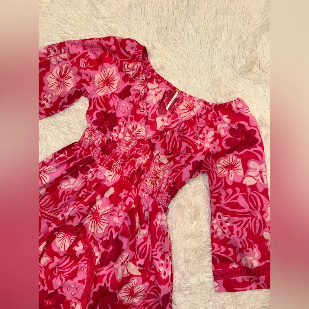NEW FREE PEOPLE Printed Smocked Waist floral print Maxi Ruby combo Dress sz S - Image 5