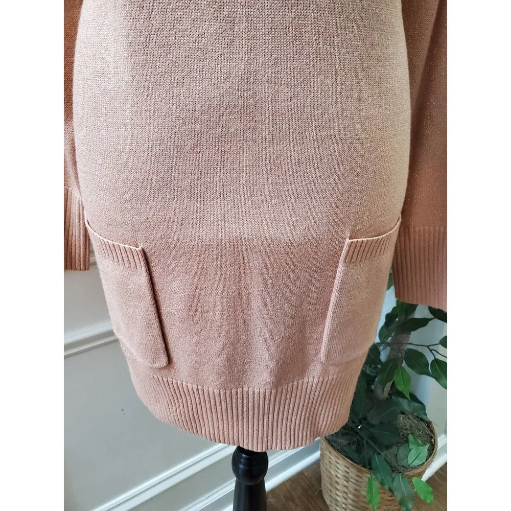 Soho Women's Pink Solid Acrylic Cowl Neck Long Sleeve Knee Length Dress Size L - Image 4