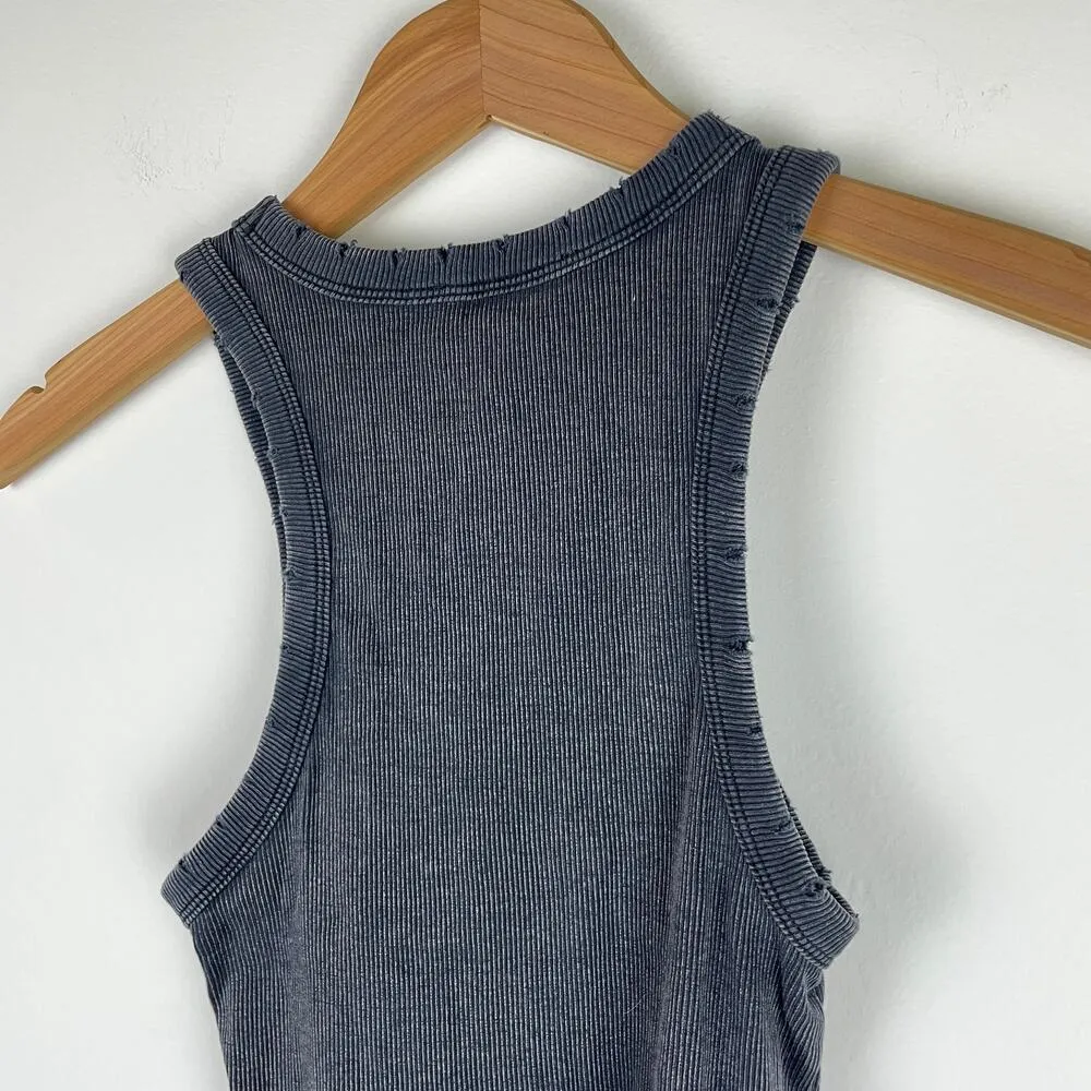 Zara Distressed Washed Effect Ribbed Black Tank Top - Size S - Image 7