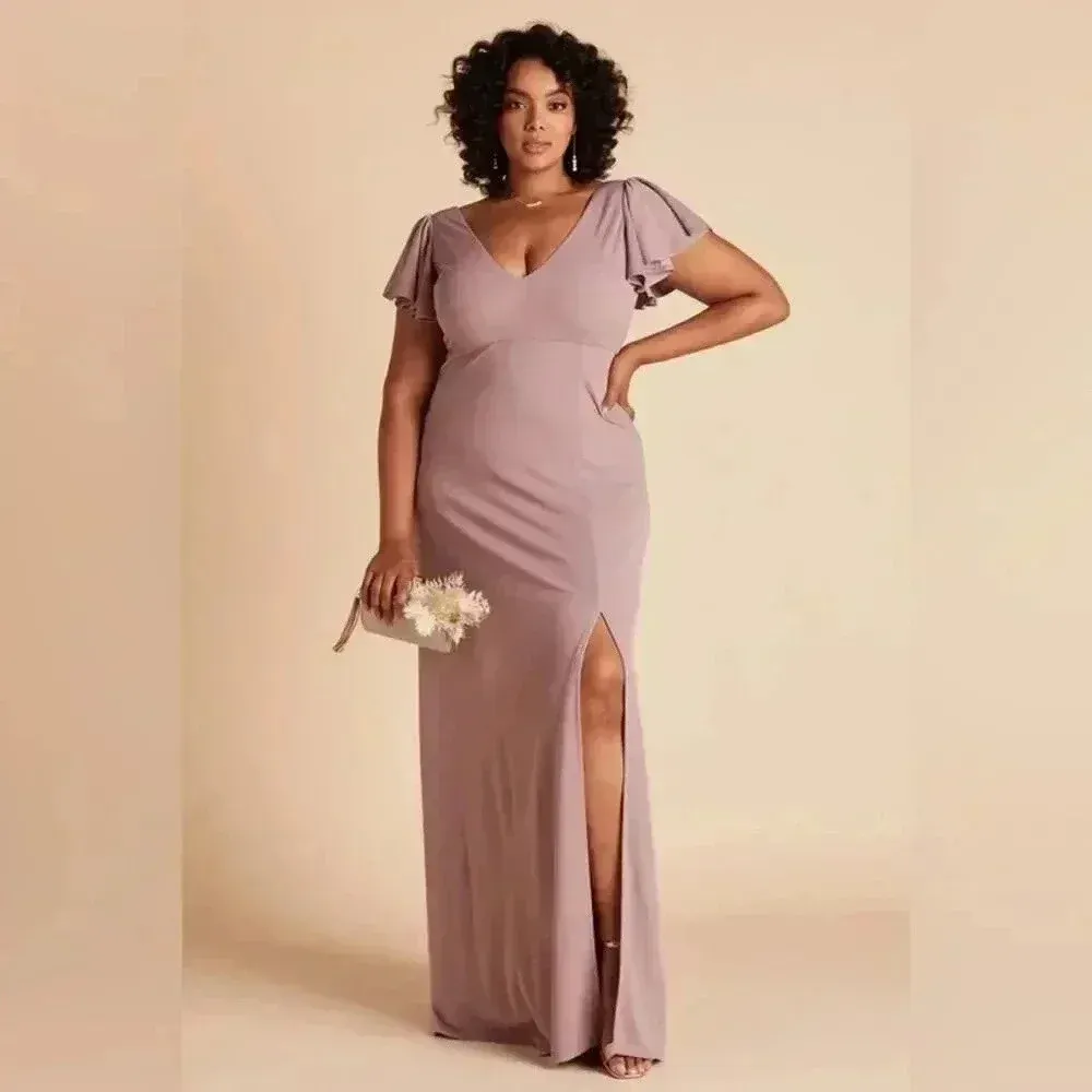 Birdy Grey Hannah Bridesmaid Dress with Slit in Crepe Dark Mauve S NWT - Image 4