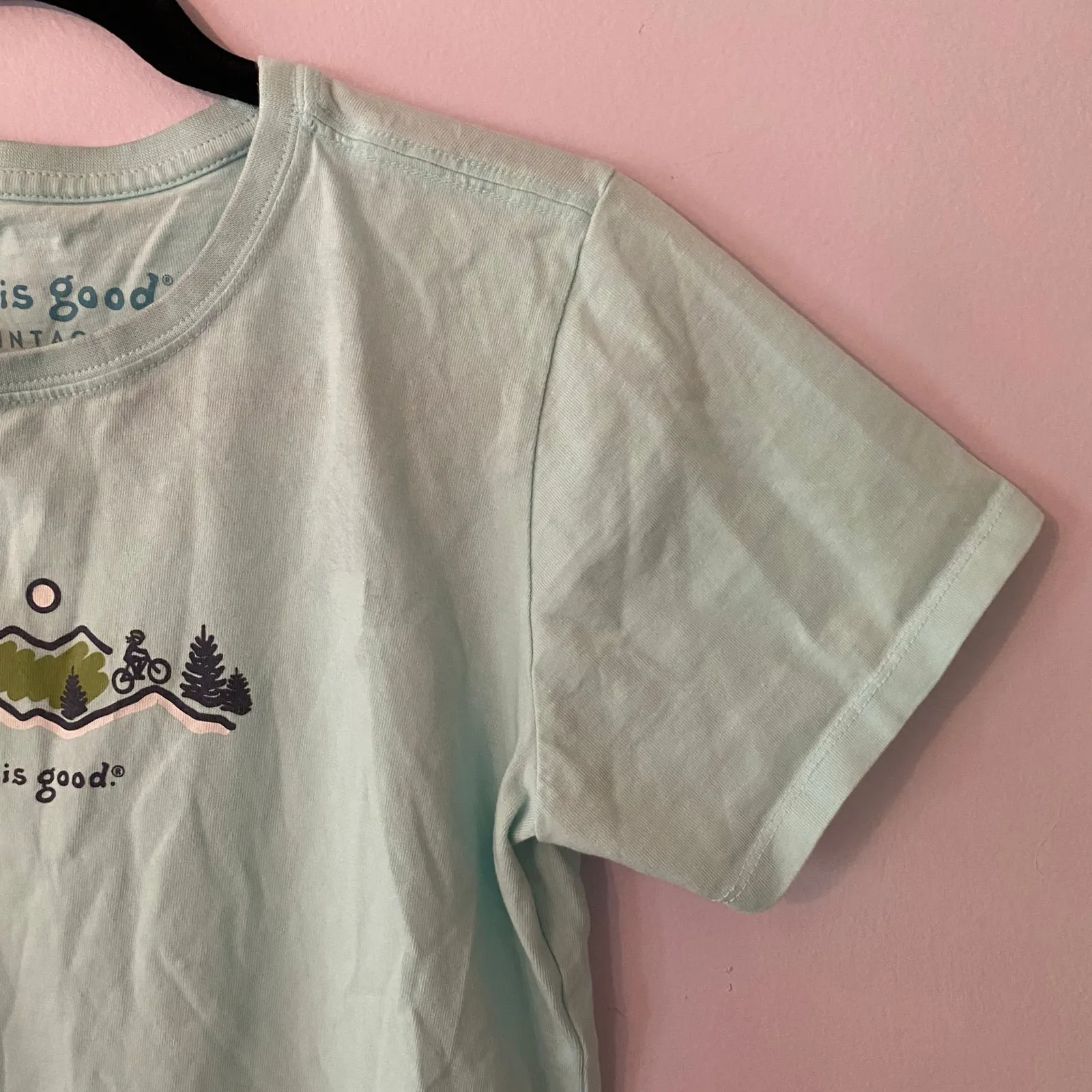 Life Is Good Blue Outdoors Short Sleeve T-Shirt Cotton Gorpcore Women's size XS - Image 3