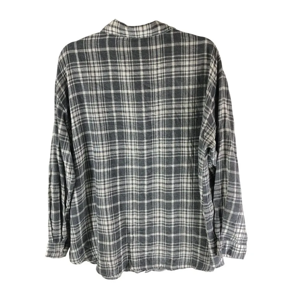 Shein Womens Plaid Button-Up Flannel Long Sleeve Shirt Gray Size 6 - Image 2