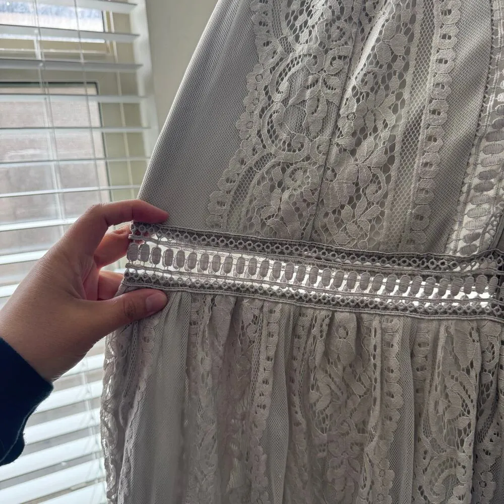Grey Lace Formal Maxi Dress 2X Gray - Image 5