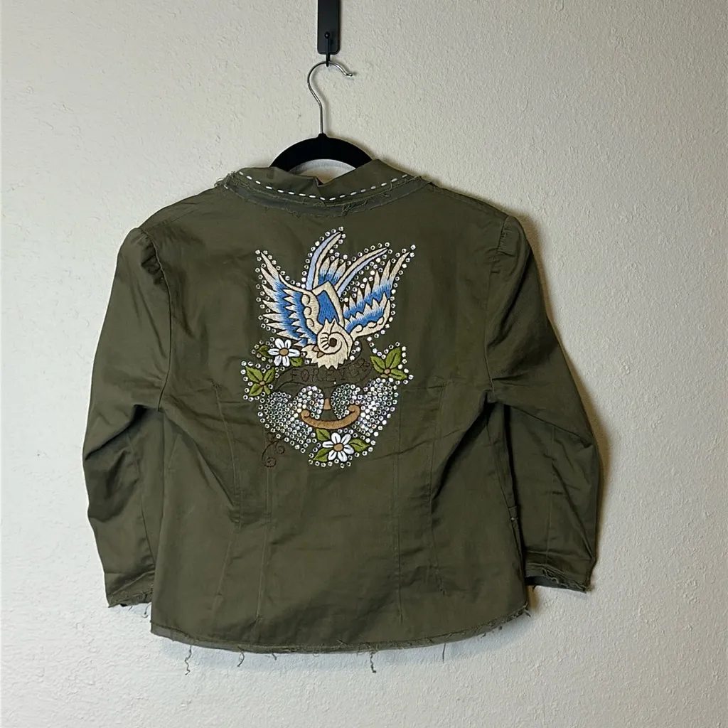 SOUL REVIVAL Bird Embroidered Jacket Size Medium‎ Green - Image 2