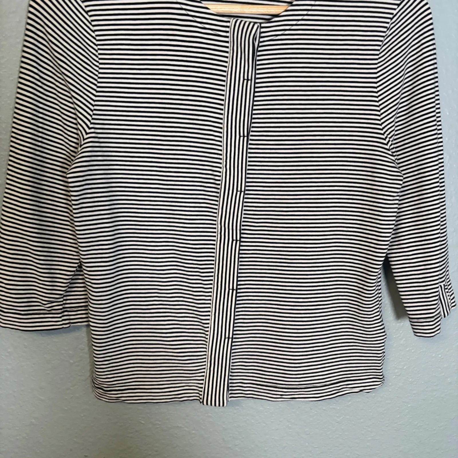 Purdey Womens Striped Button Front 3/4 Sleeve Top‎ Medium Classic Black - Image 4