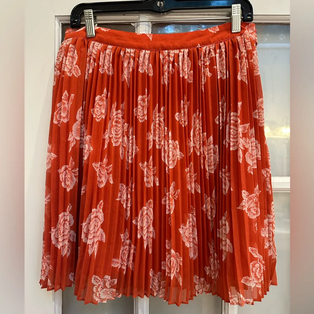 ModCloth Perfectly Posh Pleated Floral Skirt Orange Red Size 10 Medium M NWOT - Image 9