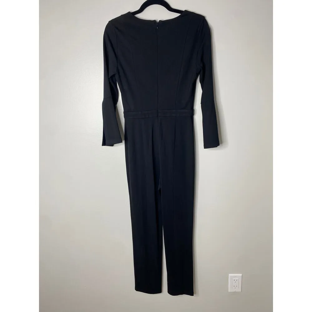 Ali & Jay Classic Black Ponte 3/4 Split Slit Bell Sleeve Jumpsuit Size Small - Image 3