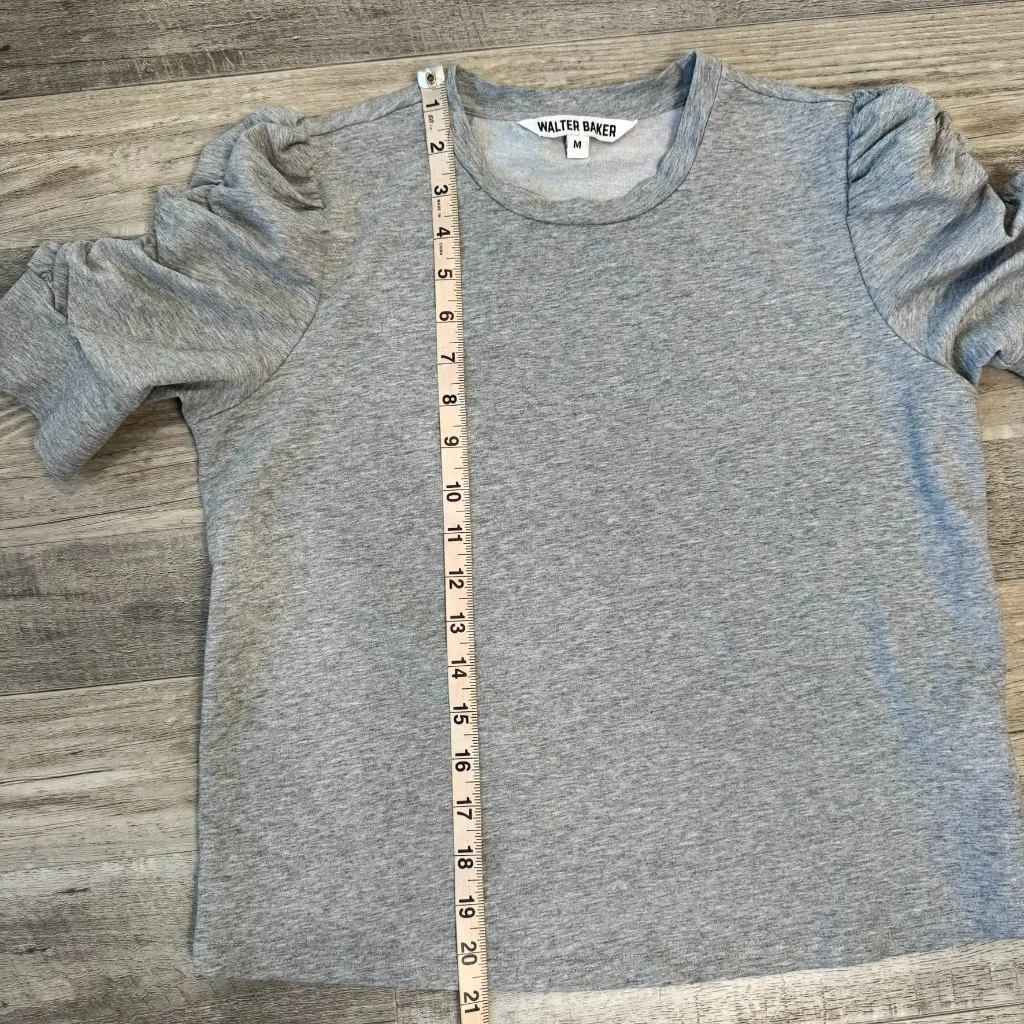 Walter Baker grey knit ruched puff ruffle sleeve top womens size medium E9 - Image 6
