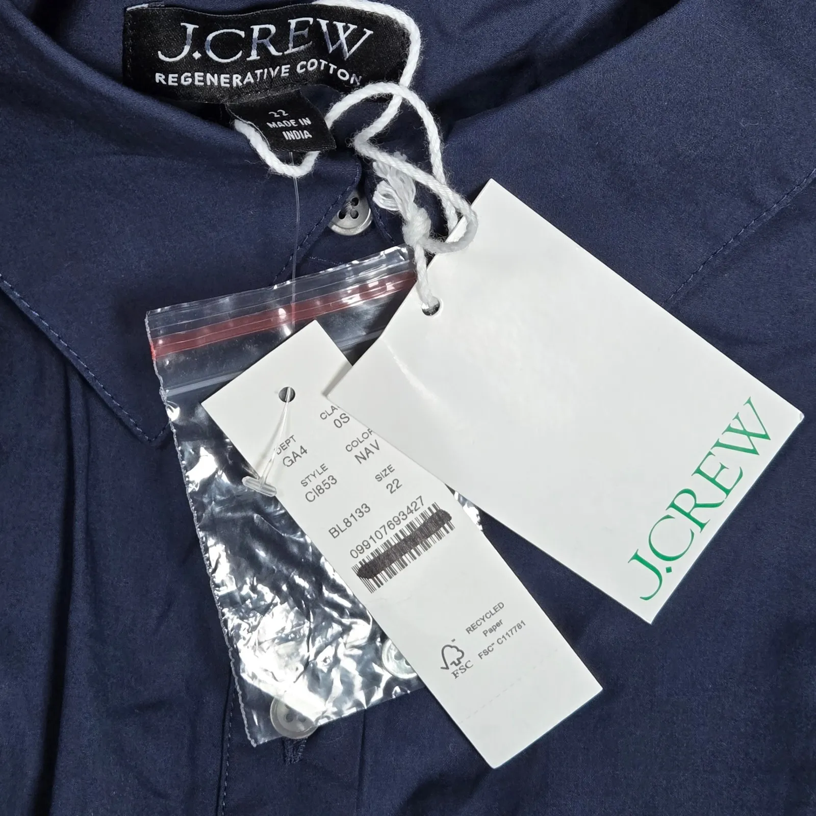 J. Crew Elena mini shirt-dress in‎ cotton poplin Navy CI853 22 NWT - Image 3