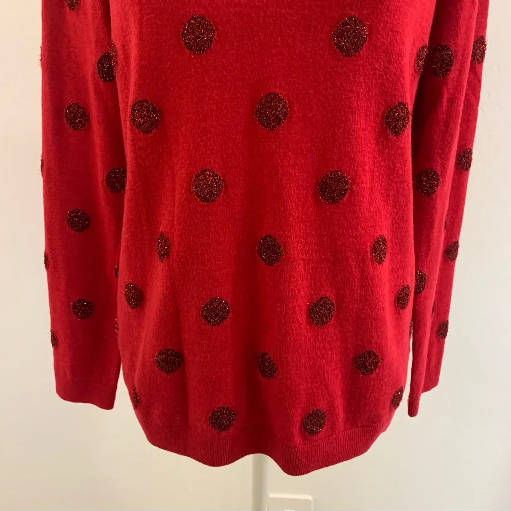 EUC Talbots Red Tinsel Dot Bateau Neck Lambswool Blend Sweater Size M - Image 4