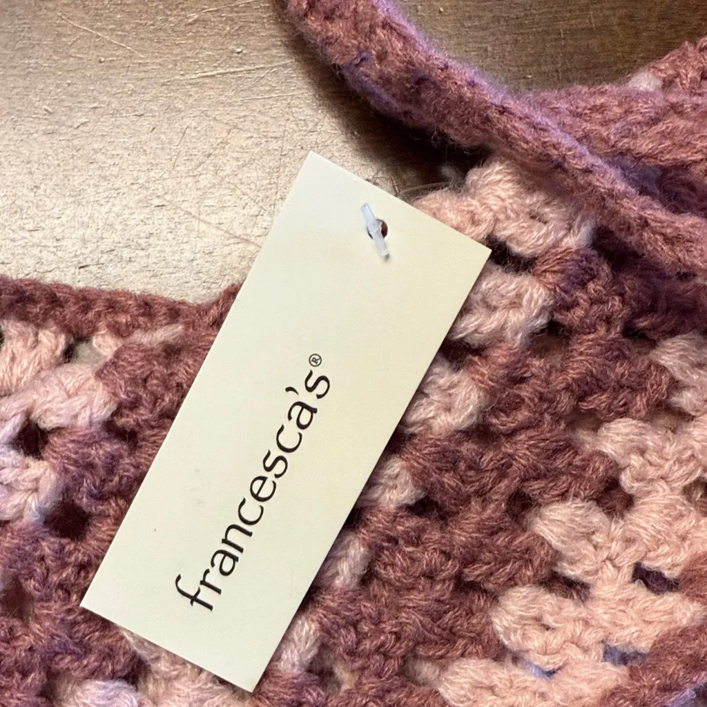 NWT Francesca's Mi Ami Crochet Halter Top Open Knit Medium Pink - Image 3