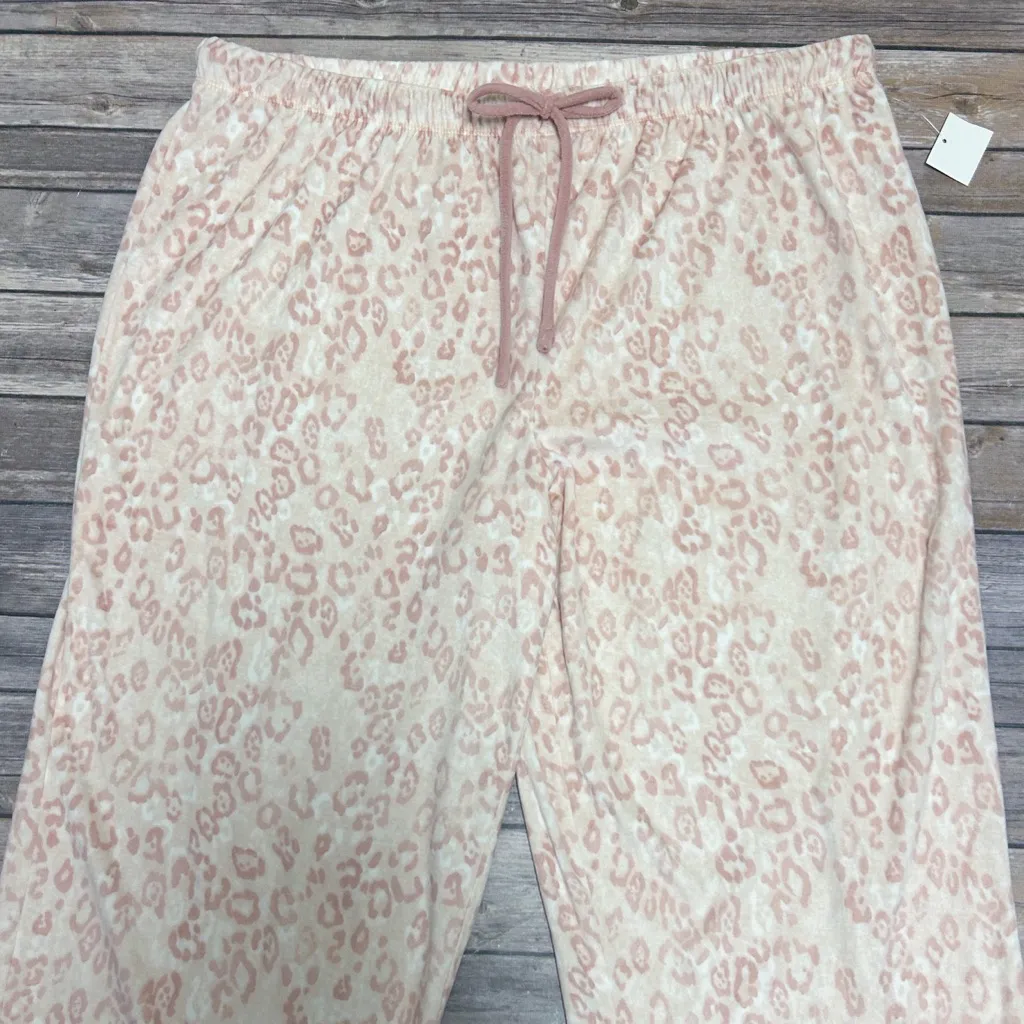 Ellen Tracy Ivory Pink Leopard Velour Button Up Elastic Waistband Pants Pajamas - Image 7