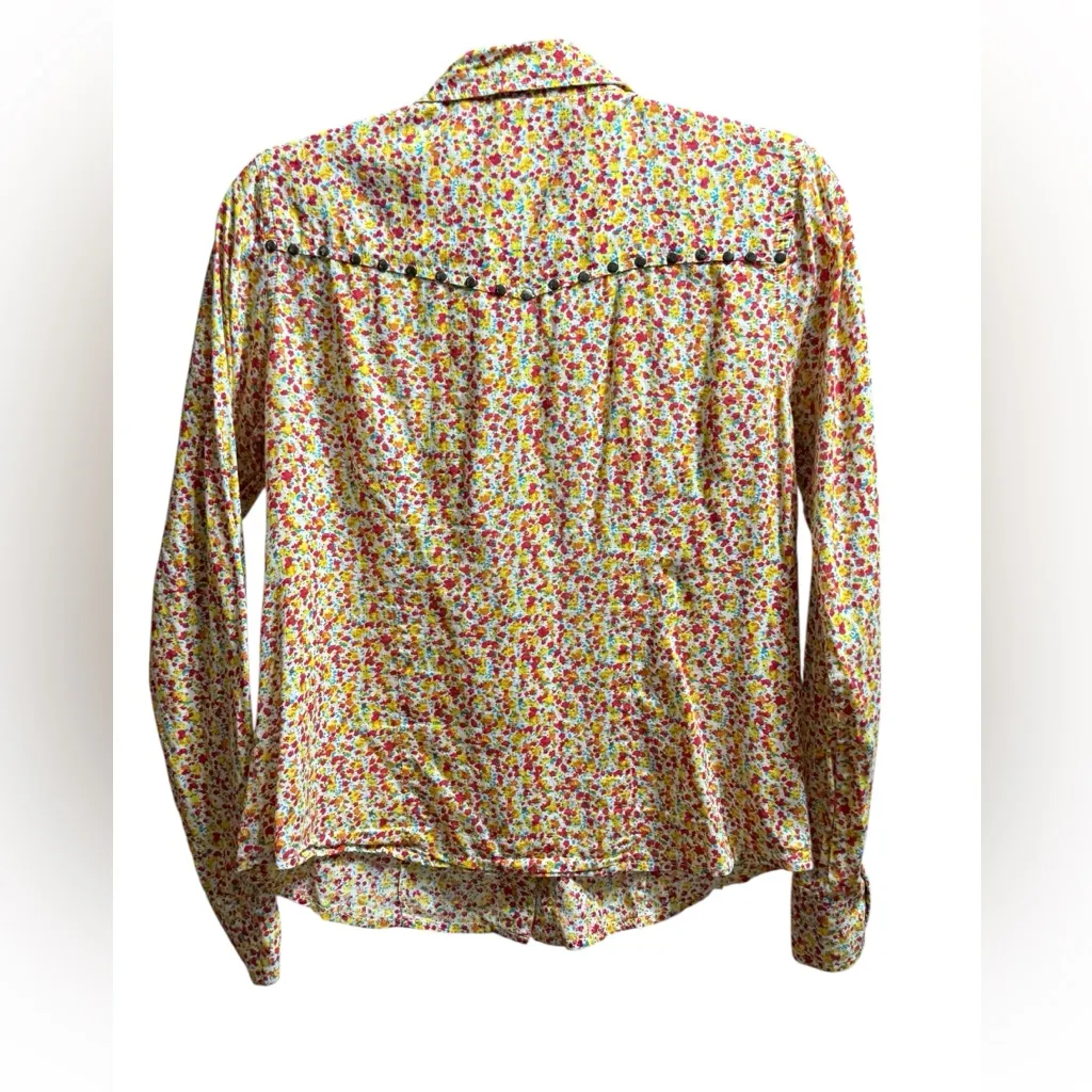 Y2K Boho Retro Ditsy Floral Western Style Red Snap Collar Shirt sz L - Image 2