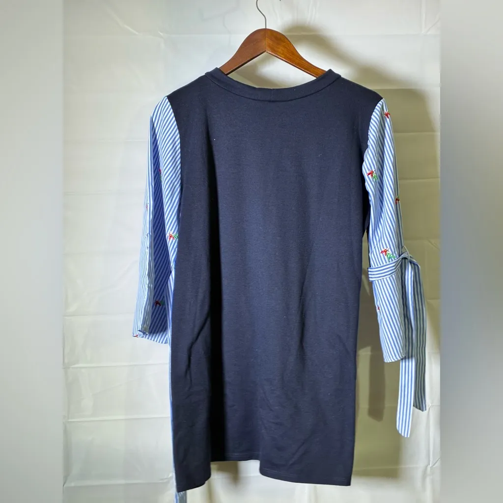 Vintage MOA USA flower embroidered tie sleeves navy shirt Blue Size M - Image 6