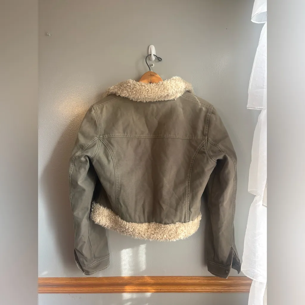 Vintage y2k green cropped Sherpa jacket small - Image 2
