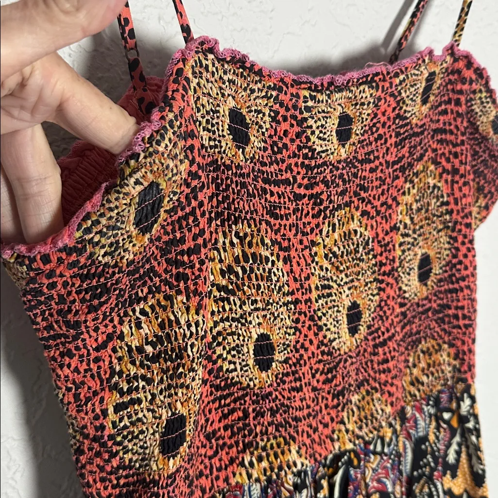 Anthropologie Jamila Smocked Maxi Dress Butterfly Boho Hippie Indie Beachy Orange Size M - Image 5