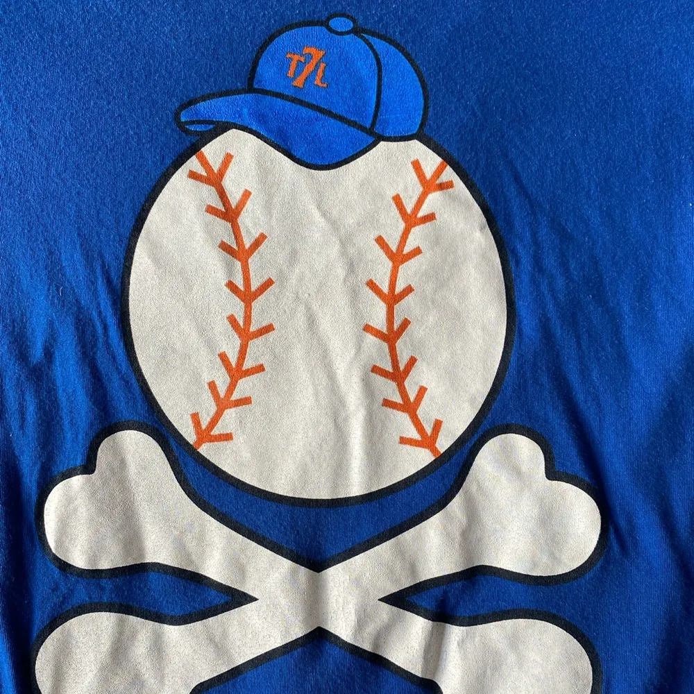 New York Mets The 7 Line Blue Crossbones Graphic Tee Size Large - Image 3