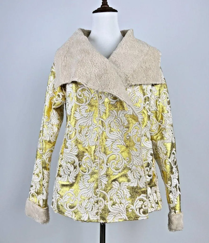 NWOT Johnny Was Fur & Faux Suede Floral Embroidered Coat Jacket Pockets Size S - Image 2