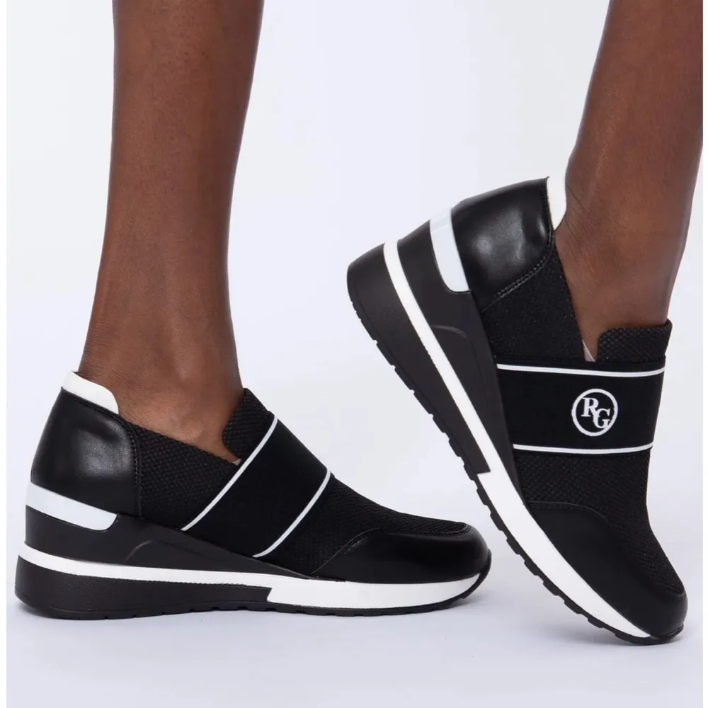 NEW Renato Garini Italy Midnight Moon Black Wedge Slip On Sneakers Size 36/5.5 - Image 2