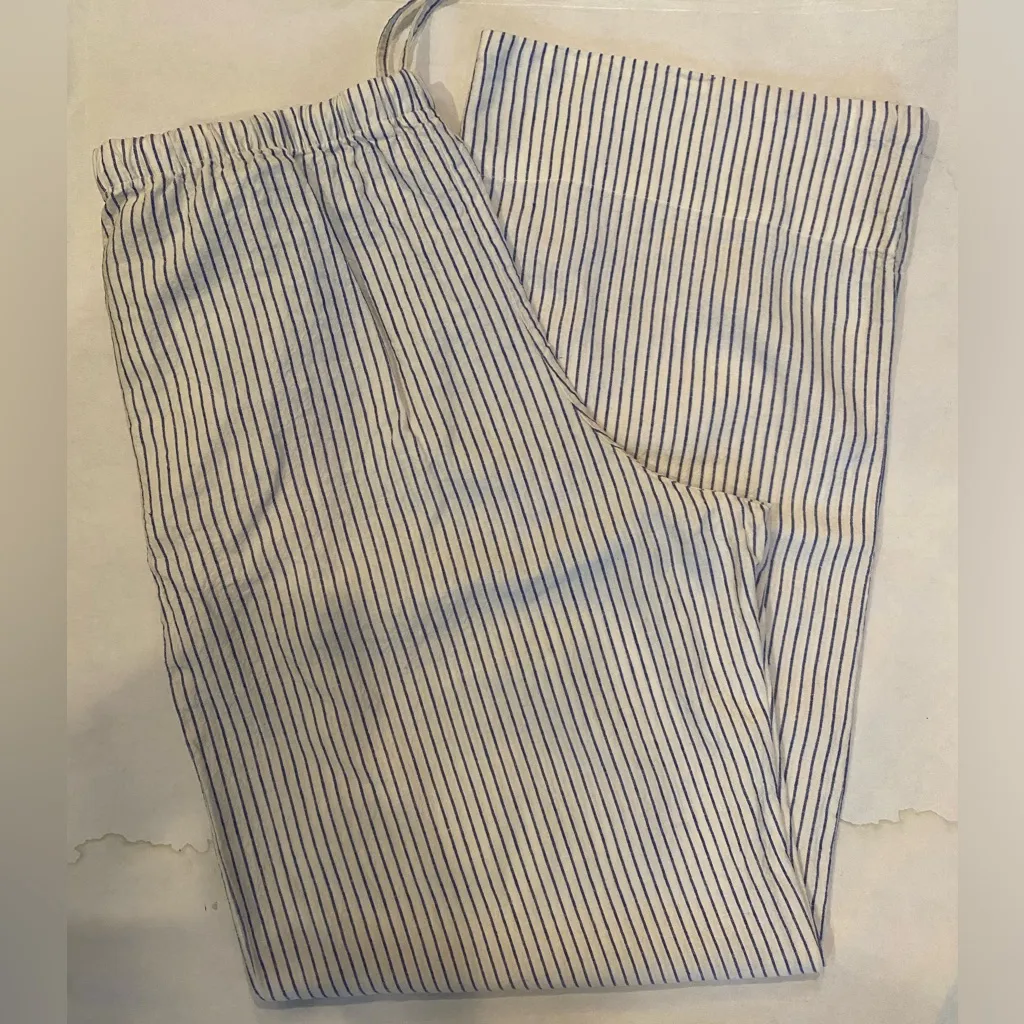 GAP Linen-Blend Easy Wide-leg Hem pajama lounge Pants blue stripe Medium TALL - Image 2