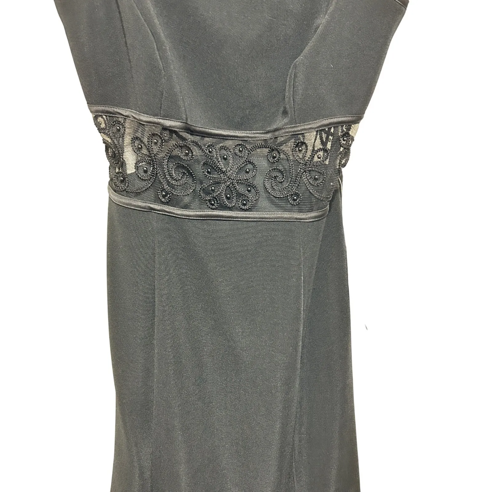 Bari Jay Womens Cocktail Dress 12 Black Beaded Waist Front Slit Evening Formal - Image 4