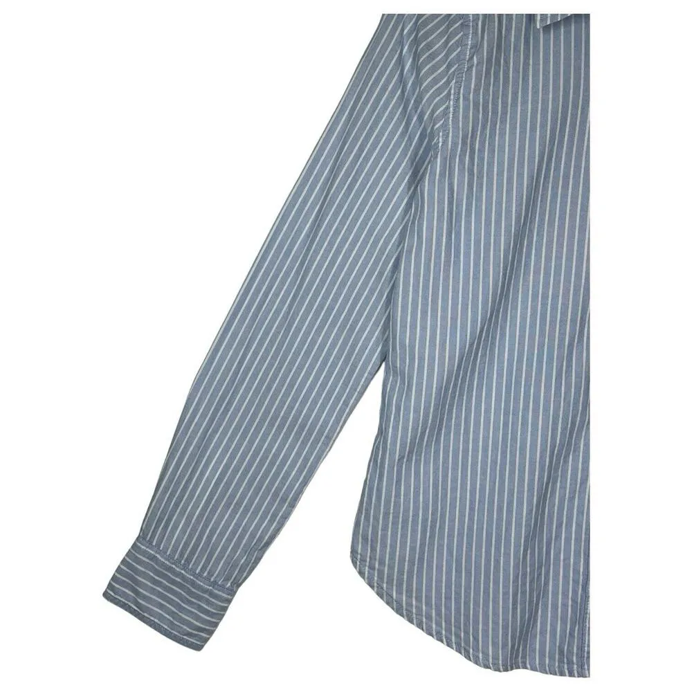 Abercrombie Fitch Top Womens M Striped Button Up Long Sleeve Dress Shirt Blue - Image 6