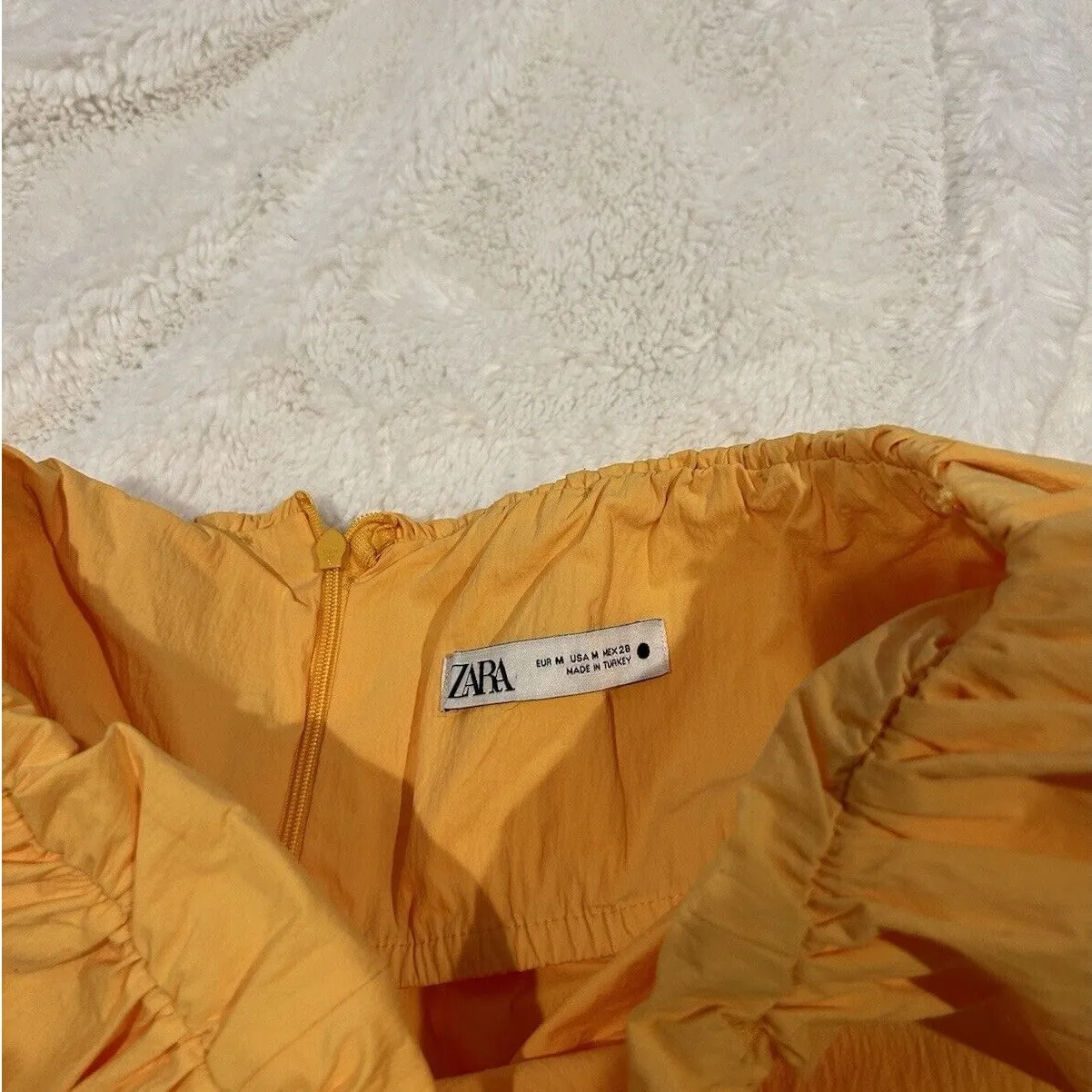 ZARA Orange Pleated‎ Puffy Hem Mini Skirt Size M - Image 2