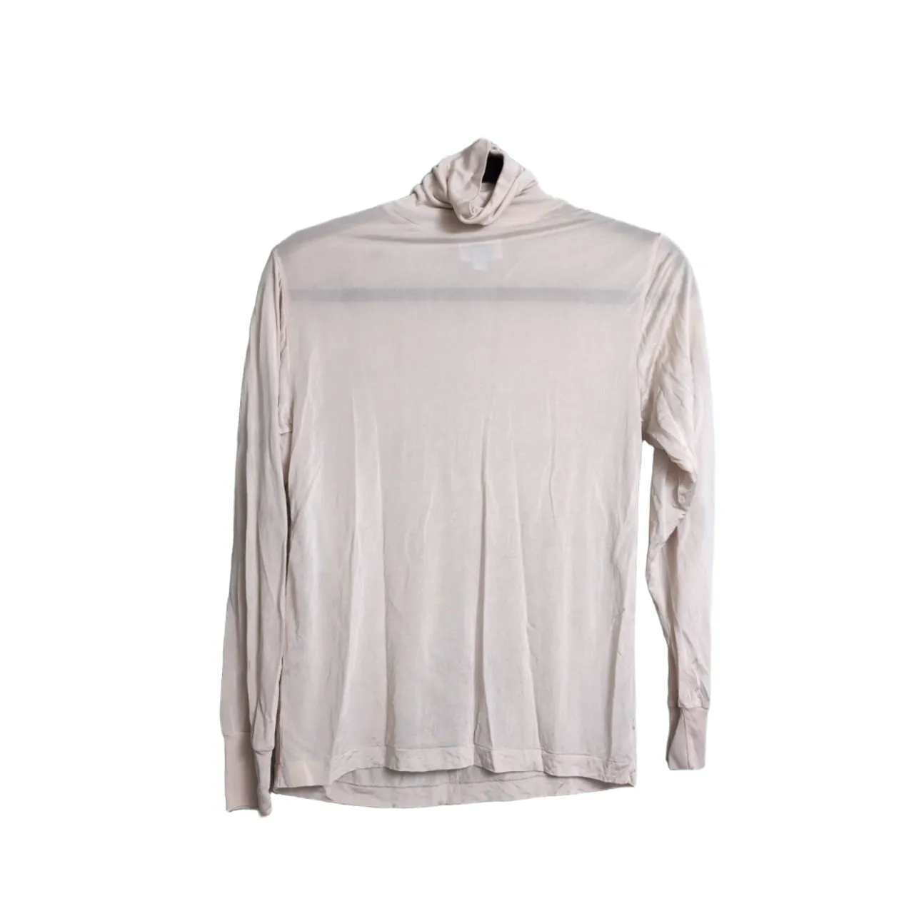 WinterSilks Blush Beige Pure Silk Heathered Fine Knit Turtleneck Shirt Small Tan - Image 2