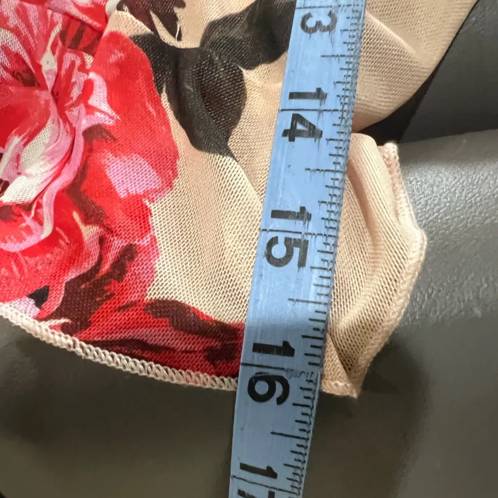 Floral Wrap Dress Pink Red Flowers Size L - Image 3