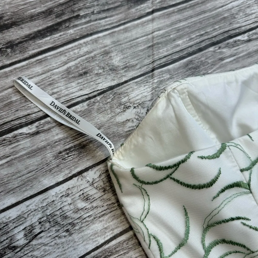 David's Bridal Women's Strapless Bridesmaid Summer Dress White Green Floral 6 - Image 5