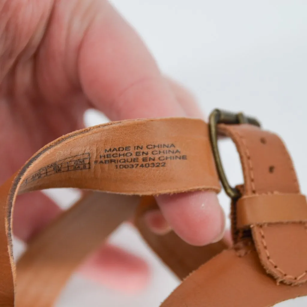 Toms Sicily Flat Sandals Tan Leather Size 7.5 Comfort Strappy Buckle Criss Cross - Image 10