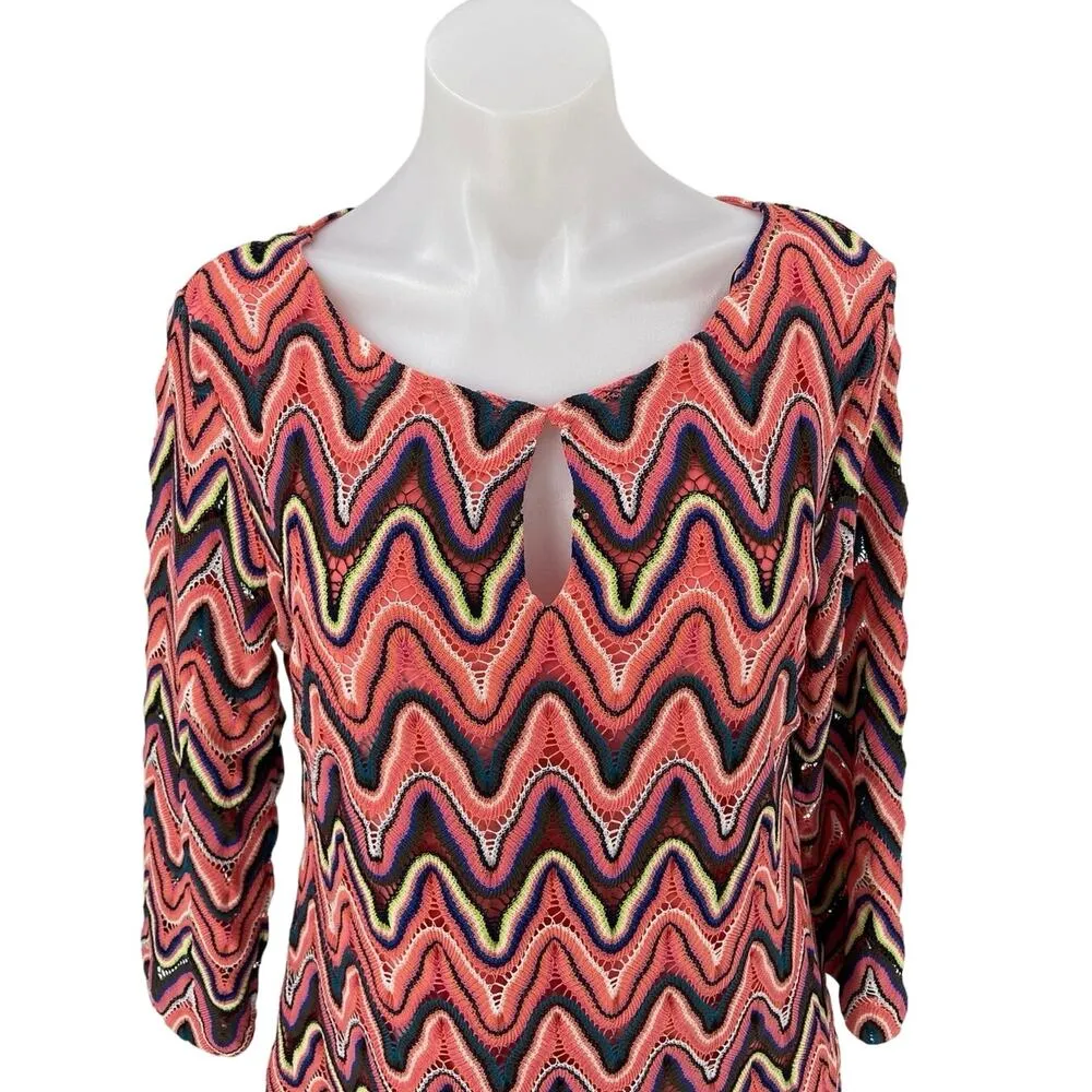 Ana Alcazar Multicolor Pink Crochet Aztec Chevron Knit Long Sleeve Mini Dress 14 Size L - Image 4