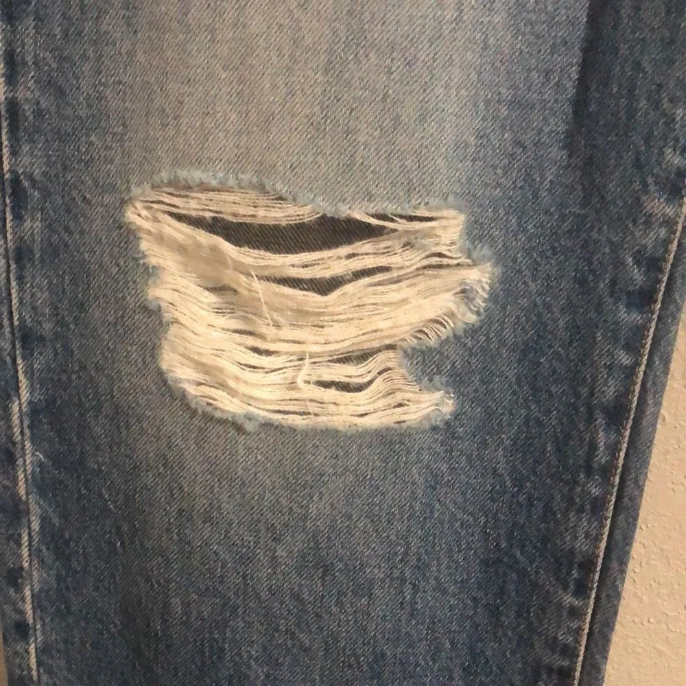 EDWIN Size 28 DISTRESSED TASH RELAXED STRAIGHT LEG DENIM JEAN IN SURRENDER Blue - Image 4