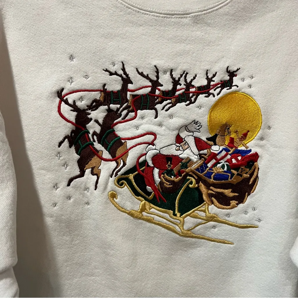 Vintage Lee Heavyweight Crewneck Santa Reindeer Christmas Sleigh Medium white - Image 3