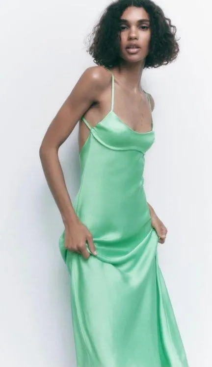 NWT  MINT GREEN SATIN EFFECT MIDI CUT OUT DRESS VIRAL TIKTOK - Image 8