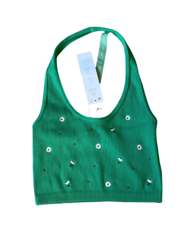 NWT Zara Seamless Halter Neckline Embroidered Crop Top Green XS-S - Image 7