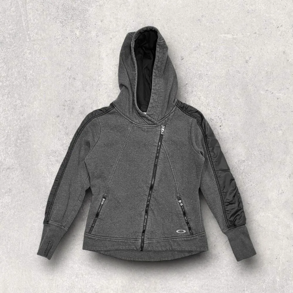 ★ Oakley Y2K Diagonal Zip Up Hooded Fleece Jacket ★ - Image 2