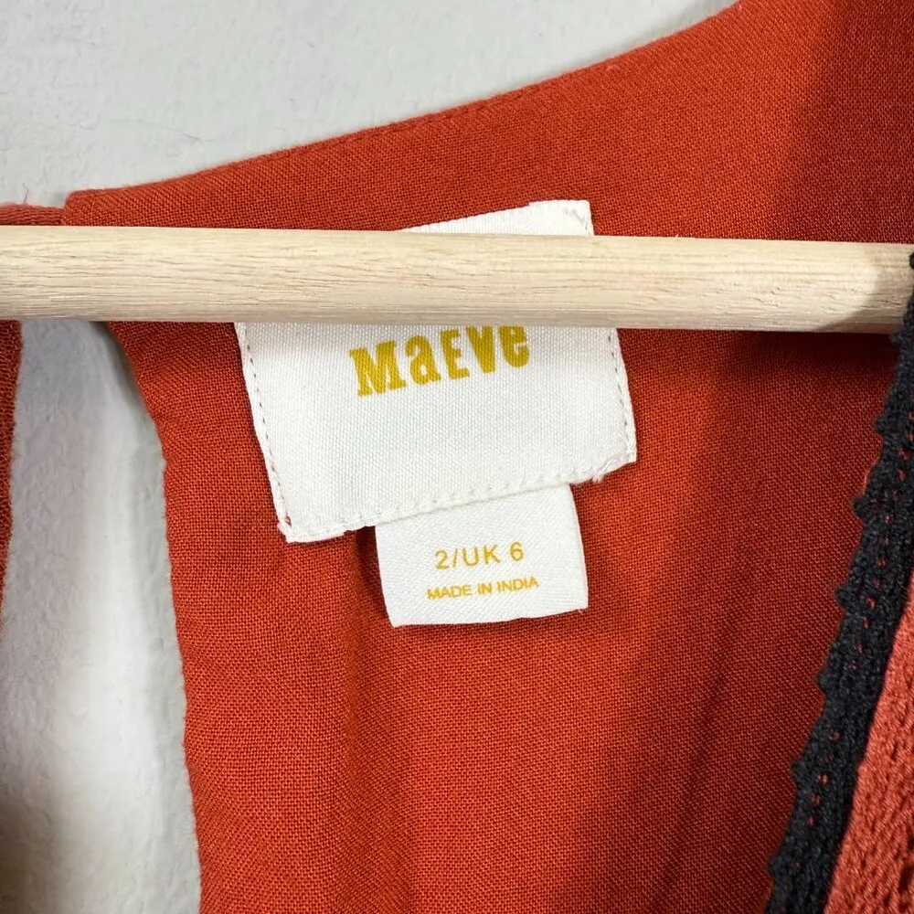 Maeve Anthropologie Desert Embroidered Jumpsuit Women's 2 Orange Wide Leg Crop - Image 11