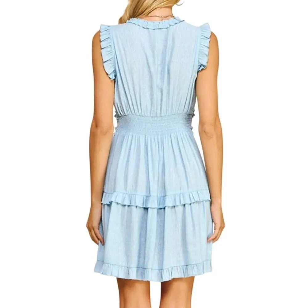 PINCH Sleeveless V Neck Dress in Light Blue, Size S​ Blue - Image 2