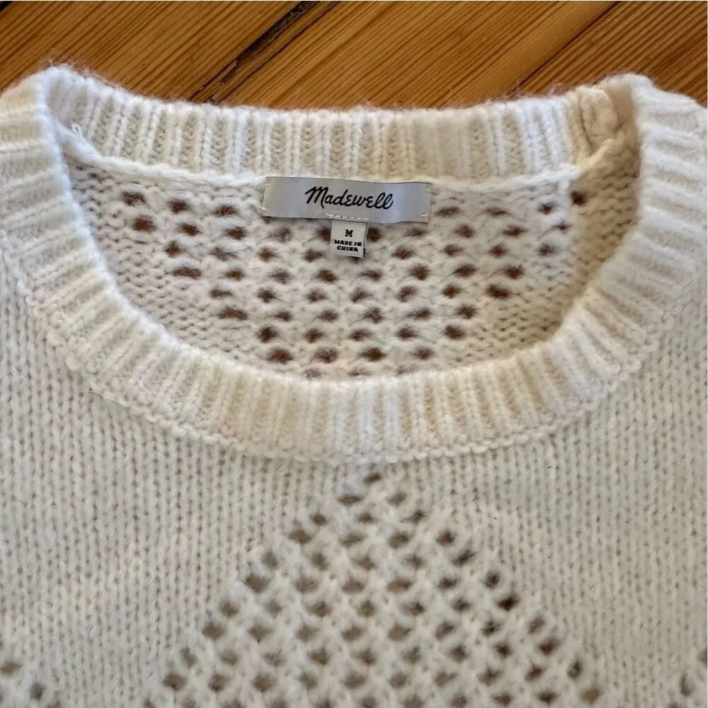 Madewell Diamond-Stitch Crewneck Crop Sweater in Cream - Image 6