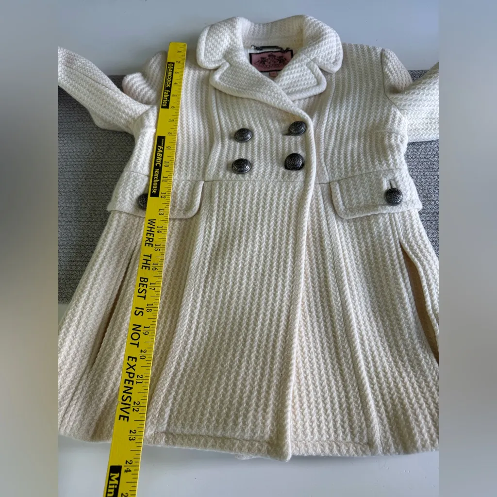Vintage Y2K Juicy Couture Ivory Cream Fitted Pea Coat Winter Jacket Size Small - Image 8
