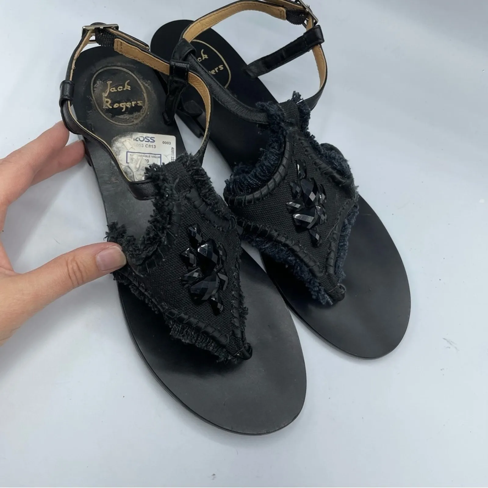 Jack Rogers Black Beaded Fringe Sandals Womens 11 Boho Beachy Summer Vacation - Image 2