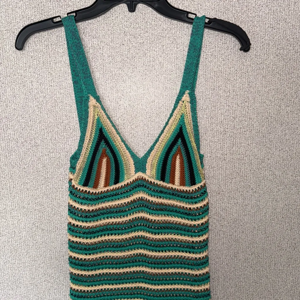 Striped Crochet Womens Size Small Knit‎ Midi Retro Colorful Dress Green - Image 9
