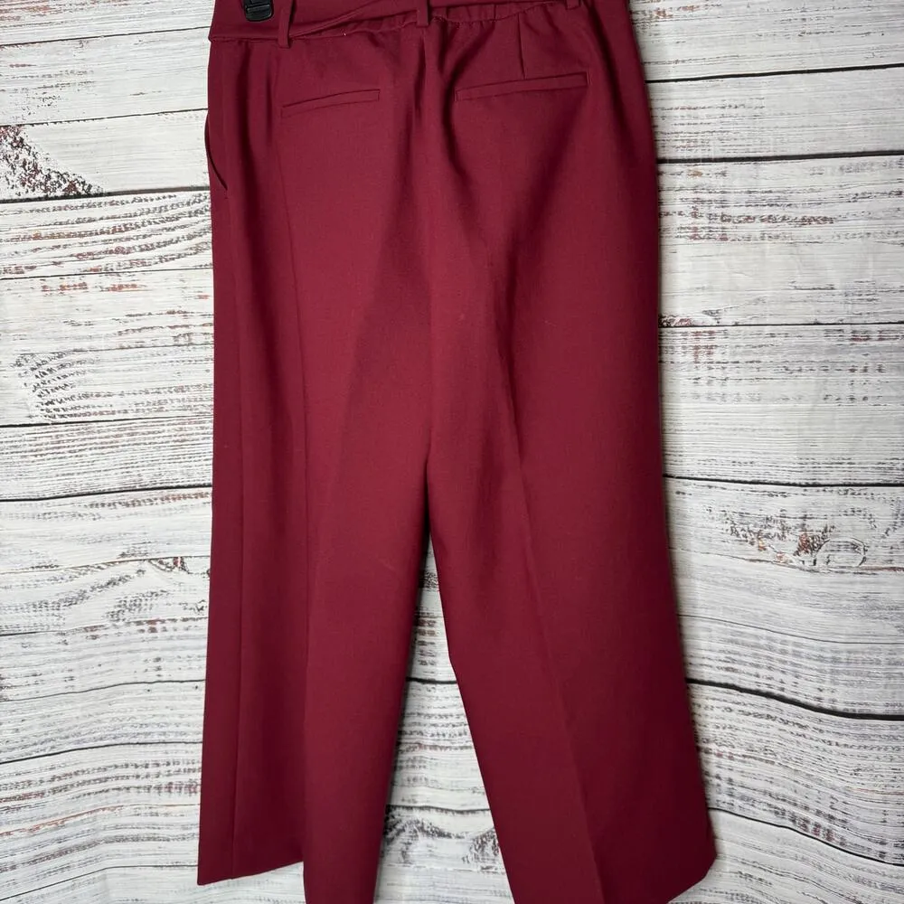 Talbots Belted Wide Leg Crop Pants Maroon Ankle Sm - Image 4