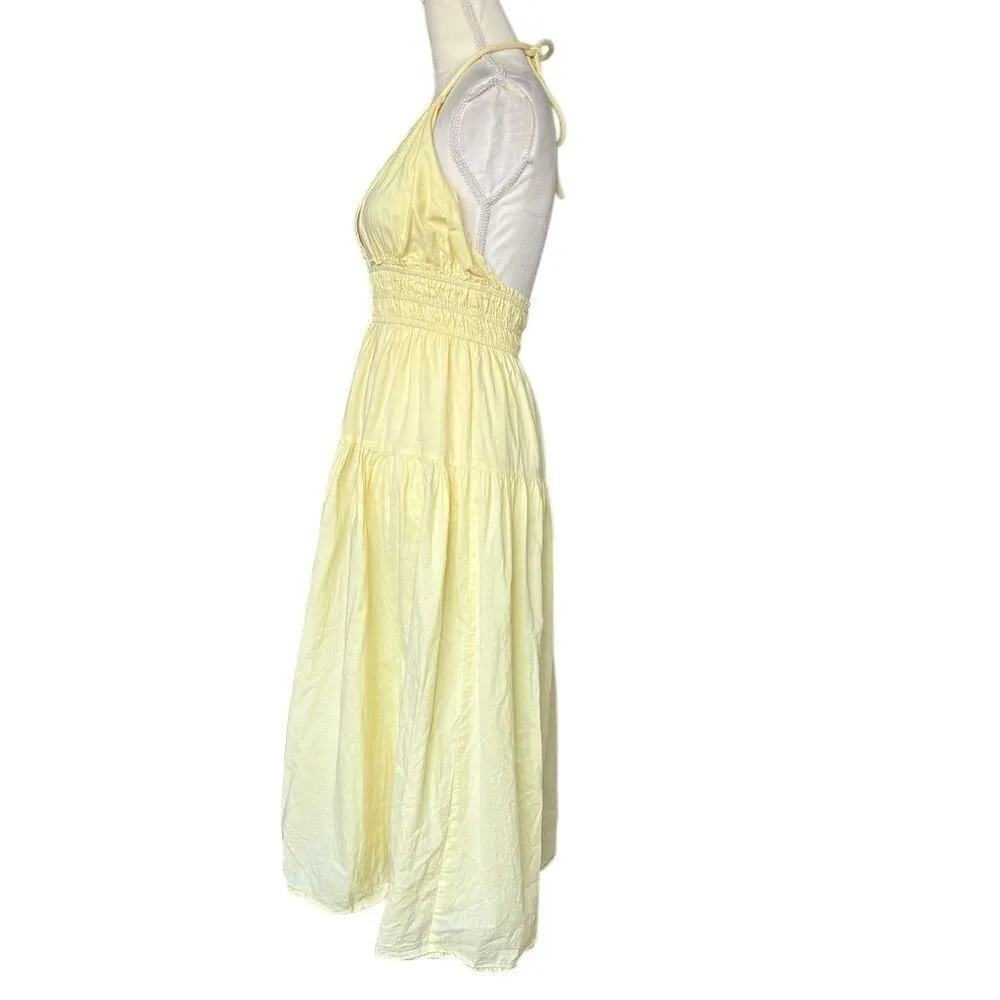 MINKPINK Women's Pale Yellow Halter Neck Midi Cotton Dress Size S - Image 2
